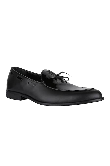 SKO Black Leather Bow Top Loafers  