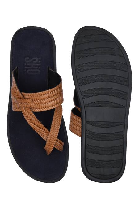 Sko_Brown Embossed Cross Strap Sandals_Online_at_Aza_Fashions
