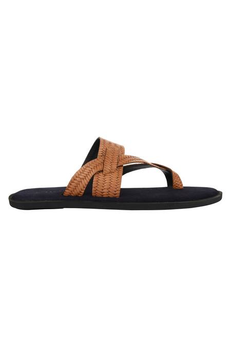 Shop_Sko_Brown Embossed Cross Strap Sandals_Online_at_Aza_Fashions