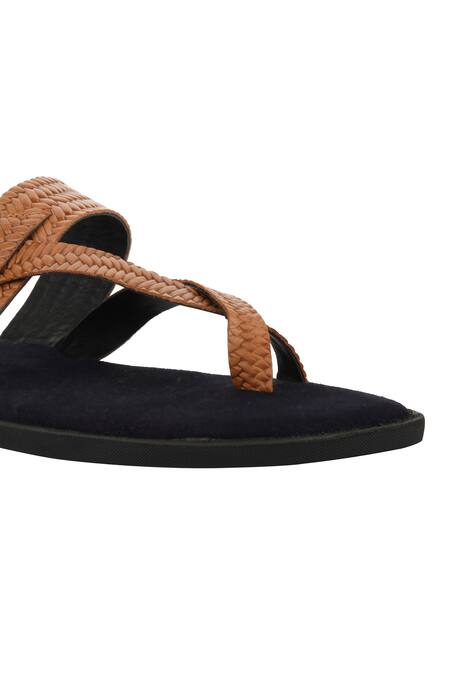 Sko_Brown Embossed Cross Strap Sandals_at_Aza_Fashions
