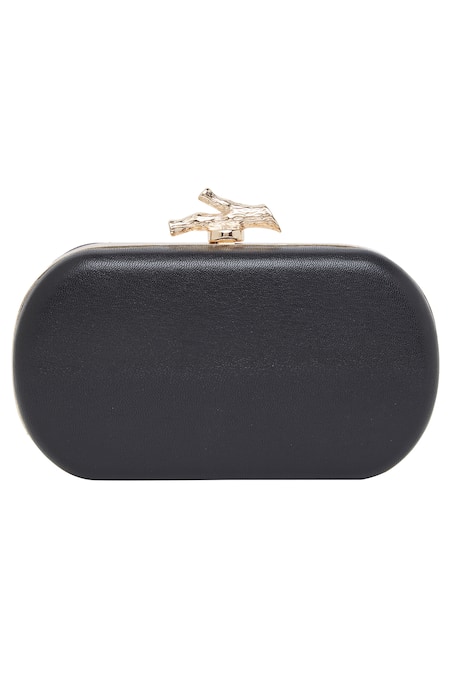 Shop Richa Gupta Black Embroidery Leather Clutch With Sling at Aza Fashions Shop_Richa Gupta_Black Embroidery Leather Clutch With Sling_at_Aza_Fashions