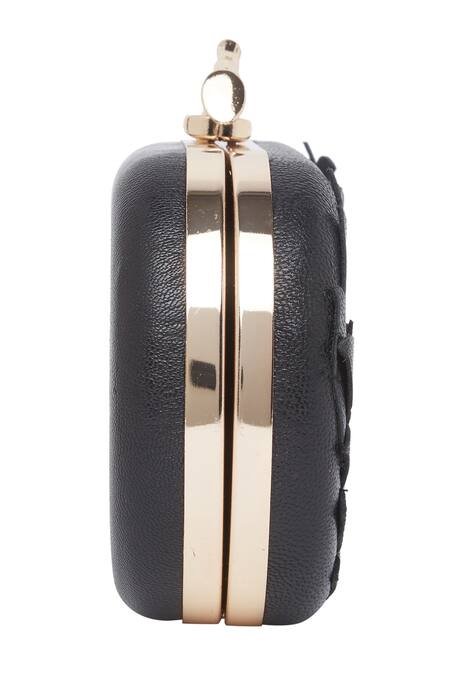 Richa Gupta Black Embroidery Leather Clutch With Sling at Aza Fashions Richa Gupta_Black Embroidery Leather Clutch With Sling_at_Aza_Fashions
