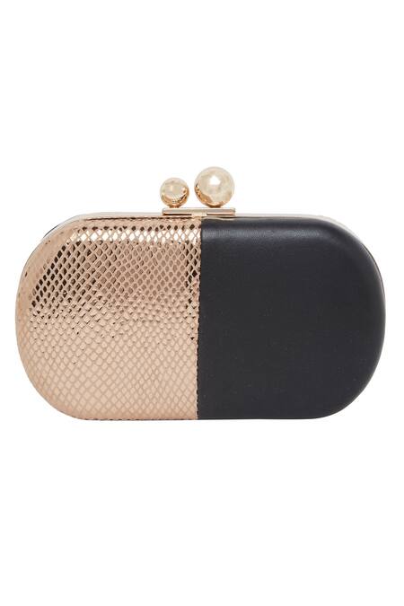 Buy_Richa Gupta_Black Leather Textured Clutch With Sling _Online_at_Aza_Fashions