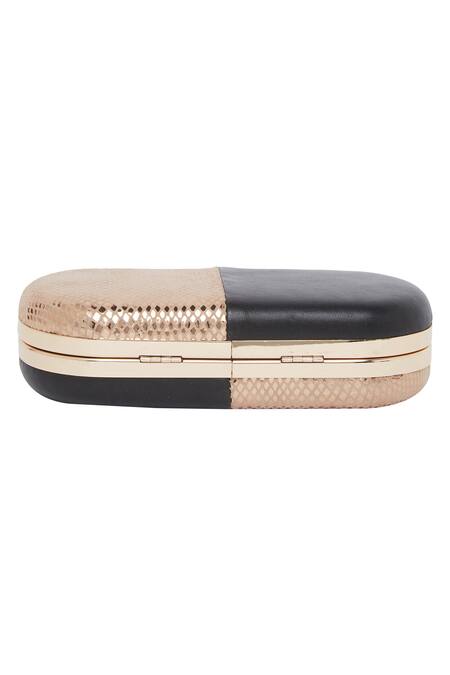 Shop_Richa Gupta_Black Leather Textured Clutch With Sling _Online_at_Aza_Fashions