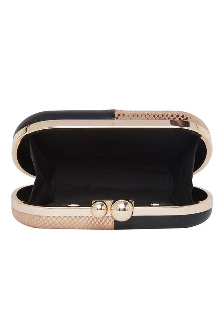 Richa Gupta_Black Leather Textured Clutch With Sling _at_Aza_Fashions