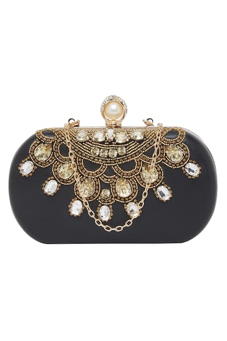 Richa Gupta Leather Embroidered Clutch With Sling 