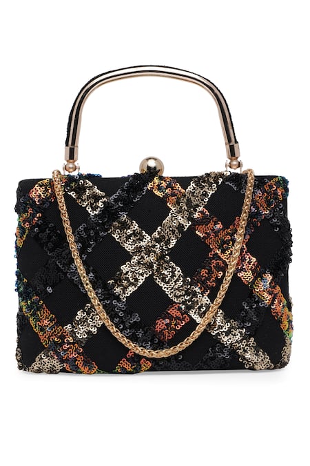Richa Gupta Black Embellished Sequin Suede Clutch 