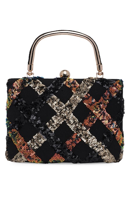 Buy_Richa Gupta_Black Sequins Embellished Suede Clutch_Online_at_Aza_Fashions