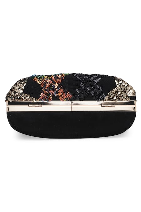 Shop_Richa Gupta_Black Sequins Embellished Suede Clutch_Online_at_Aza_Fashions