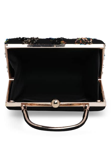 Richa Gupta_Black Sequins Embellished Suede Clutch_at_Aza_Fashions