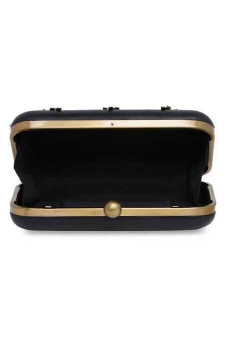 Richa Gupta_Black Embroidery, Sequins Leather Embellished Clutch With Sling _at_Aza_Fashions
