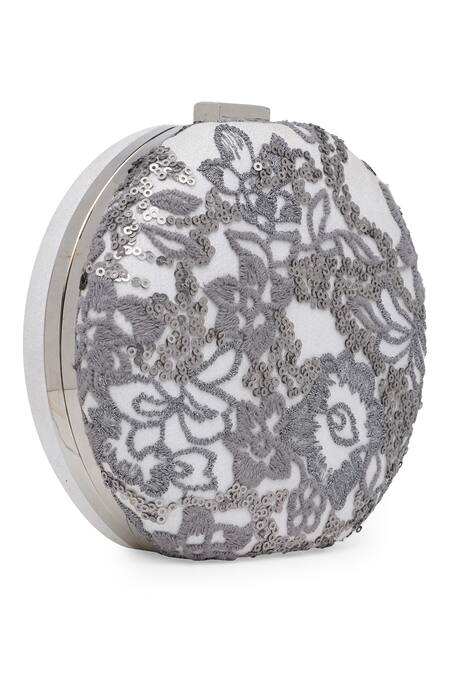 Richa Gupta_White Embroidery, Sequins Suede Embellished Clutch With Sling _Online_at_Aza_Fashions