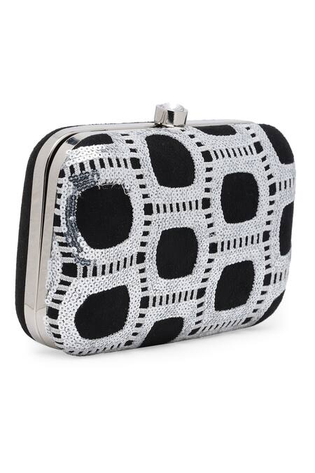 Richa Gupta_Black Embroidery Suede Sequin Embellished Clutch With Sling _Online_at_Aza_Fashions