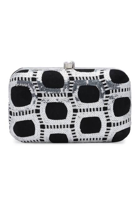 Buy_Richa Gupta_Black Embroidery Suede Sequin Embellished Clutch With Sling _Online_at_Aza_Fashions