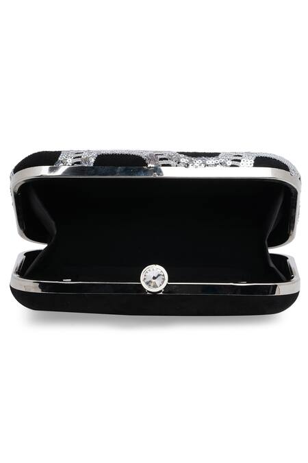 Richa Gupta_Black Embroidery Suede Sequin Embellished Clutch With Sling _at_Aza_Fashions