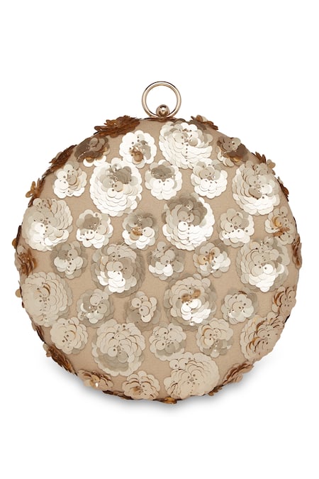 Richa Gupta_Gold Sequins Suede Embellished Clutch With Sling_Online_at_Aza_Fashions