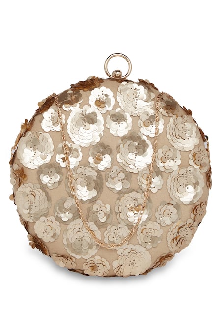 Buy_Richa Gupta_Gold Sequins Suede Embellished Clutch With Sling_Online_at_Aza_Fashions