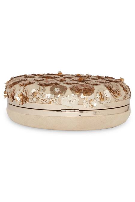 Shop_Richa Gupta_Gold Sequins Suede Embellished Clutch With Sling_Online_at_Aza_Fashions