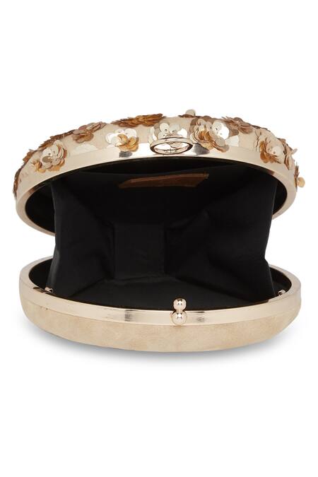 Richa Gupta_Gold Sequins Suede Embellished Clutch With Sling_at_Aza_Fashions