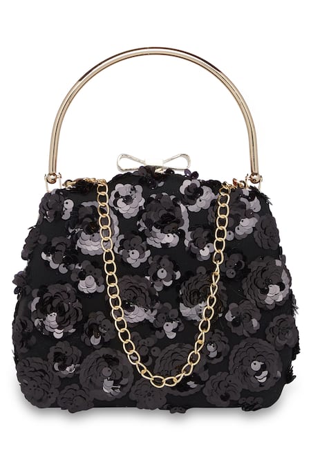 Buy_Richa Gupta_Black Embroidery Suede Sequin Embellished Clutch With Sling_Online_at_Aza_Fashions
