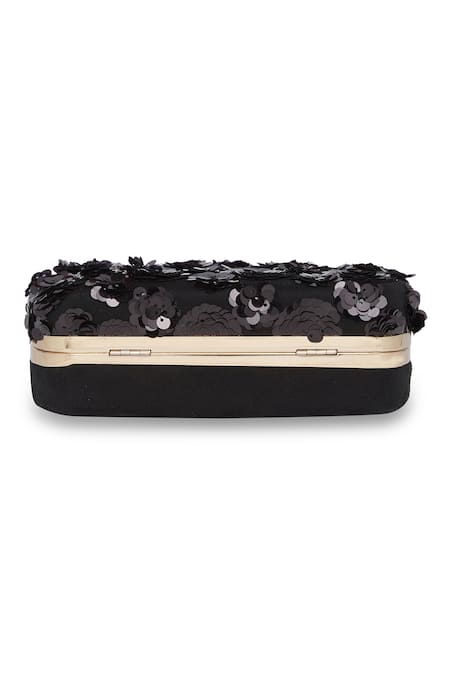Shop_Richa Gupta_Black Embroidery Suede Sequin Embellished Clutch With Sling_Online_at_Aza_Fashions