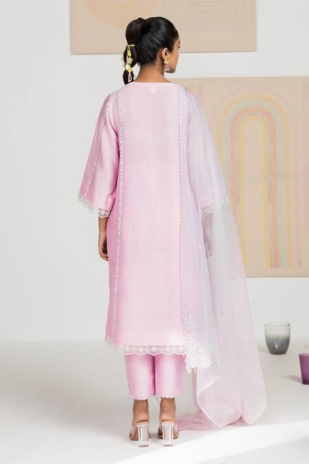 Shop Madzin Purple Organza, Chanderi Floral, Sequin Round Kurta Set at Aza Fashions Shop_Madzin_Purple Organza, Chanderi Floral, Sequin Round Kurta Set _at_Aza_Fashions