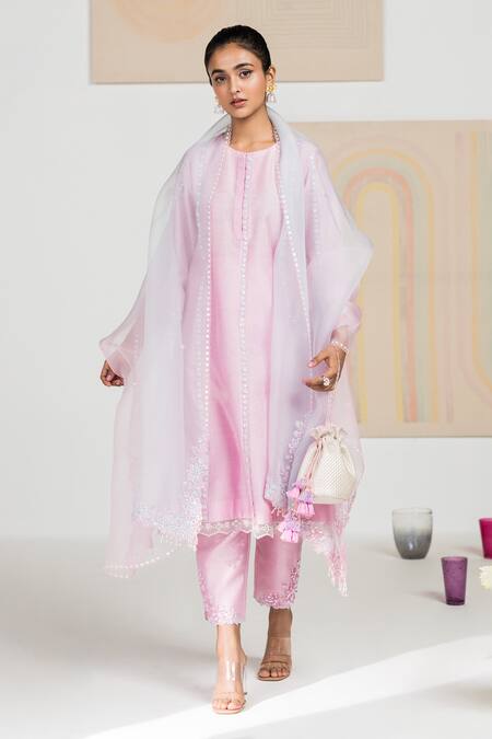 Madzin Purple Organza, Chanderi Floral, Sequin Round Kurta Set Online at Aza Fashions Madzin_Purple Organza, Chanderi Floral, Sequin Round Kurta Set _Online_at_Aza_Fashions