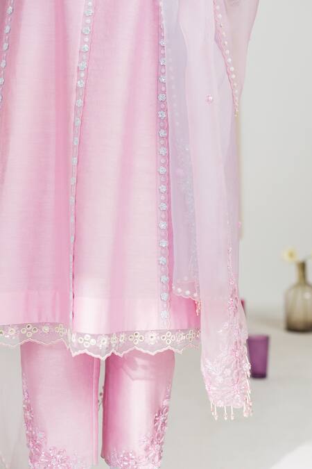 Shop Madzin Purple Organza, Chanderi Floral, Sequin Round Kurta Set Online at Aza Fashions Shop_Madzin_Purple Organza, Chanderi Floral, Sequin Round Kurta Set _Online_at_Aza_Fashions