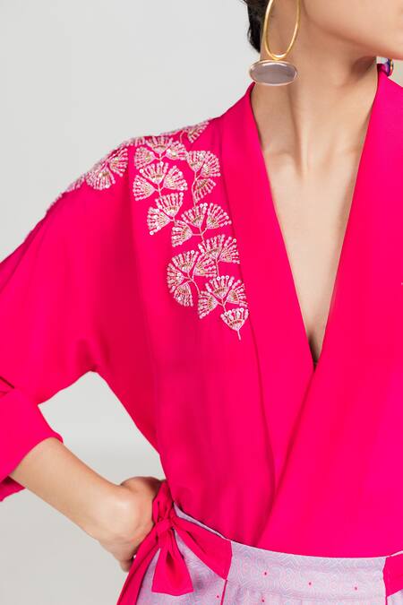 Madzin Purple Crepe, Chanderi Swirl V Neck Printed Lehenga Set at Aza Fashions Madzin_Purple Crepe, Chanderi Swirl V Neck Printed Lehenga Set _at_Aza_Fashions