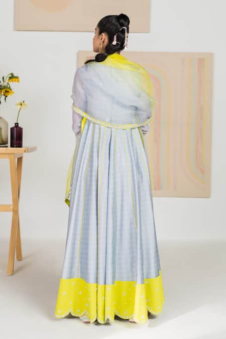 Shop Madzin Blue , Satin, Chiffon Swirl V Neck Print Anarkali Set at Aza Fashions Shop_Madzin_Blue , Satin, Chiffon Swirl V Neck Print Anarkali Set _at_Aza_Fashions