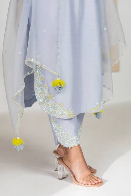 Buy Madzin Blue Chiffon, Organza, Chanderi Floral Motifs Keyhole Kurta Set Online at Aza Fashions Buy_Madzin_Blue Chiffon, Organza, Chanderi Floral Motifs Keyhole Kurta Set _Online_at_Aza_Fashions