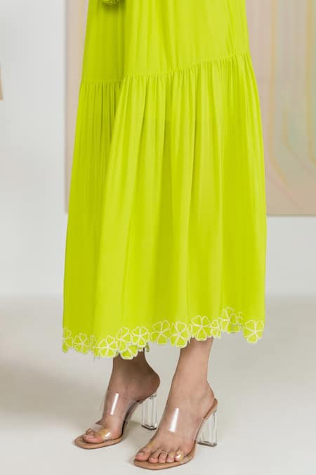 Buy Madzin Green Organza Floral Motifs Keyhole Tiered Dress Online at Aza Fashions Buy_Madzin_Green Organza Floral Motifs Keyhole Tiered Dress _Online_at_Aza_Fashions