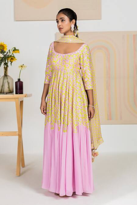 Madzin Purple Anarkali Chanderi, Georgette Dupattaflat Chiffon Floral Print, Set Online at Aza Fashions Madzin_Purple Anarkali Chanderi, Georgette Dupattaflat Chiffon Floral Print, Set _Online_at_Aza_Fashions