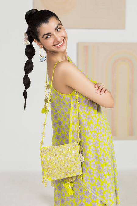 Buy_Madzin_Green Tunic Silk Crepedhoti Skirt Crepe Floral Print Periwinkle And Dhoti Set _Online_at_Aza_Fashions