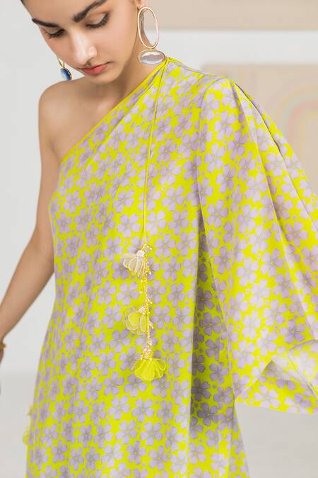 Shop_Madzin_Green Tunic Silk Crepedhoti Skirt Crepe Floral Print Periwinkle And Dhoti Set _Online_at_Aza_Fashions