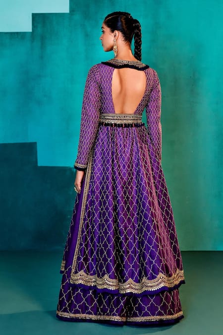 Shop Agunj By Gunjan Arora Purple Pure Silk Lining Shantoon Sequin, Thread, Tassel And Kurta Sharara Set at Aza Fashions Shop_Agunj By Gunjan Arora_Purple Pure Silk Lining Shantoon Sequin, Thread, Tassel And Kurta Sharara Set_at_Aza_Fashions