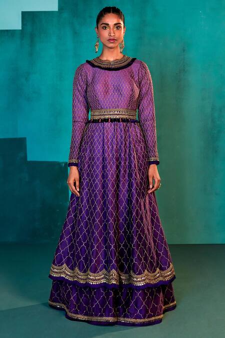 Agunj By Gunjan Arora Purple Pure Silk Lining Shantoon Sequin, Thread, Tassel And Kurta Sharara Set Online at Aza Fashions Agunj By Gunjan Arora_Purple Pure Silk Lining Shantoon Sequin, Thread, Tassel And Kurta Sharara Set_Online_at_Aza_Fashions