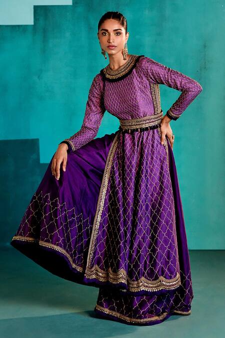 Buy Agunj By Gunjan Arora Purple Pure Silk Lining Shantoon Sequin, Thread, Tassel And Kurta Sharara Set Online at Aza Fashions Buy_Agunj By Gunjan Arora_Purple Pure Silk Lining Shantoon Sequin, Thread, Tassel And Kurta Sharara Set_Online_at_Aza_Fashions