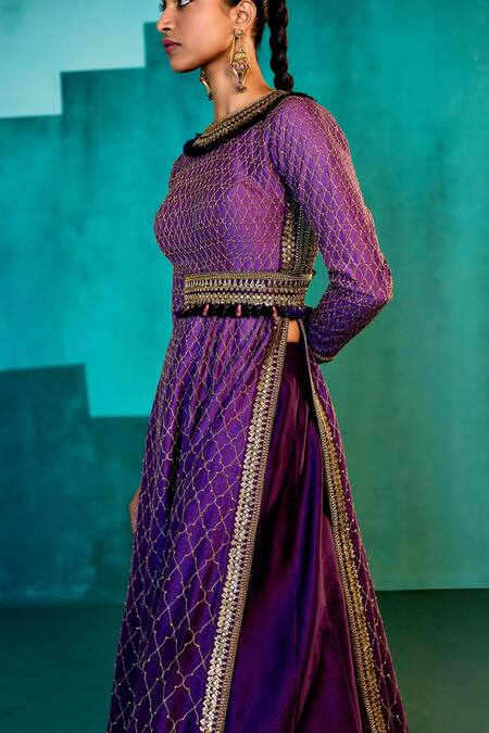 Agunj By Gunjan Arora Purple Pure Silk Lining Shantoon Sequin, Thread, Tassel And Kurta Sharara Set at Aza Fashions Agunj By Gunjan Arora_Purple Pure Silk Lining Shantoon Sequin, Thread, Tassel And Kurta Sharara Set_at_Aza_Fashions