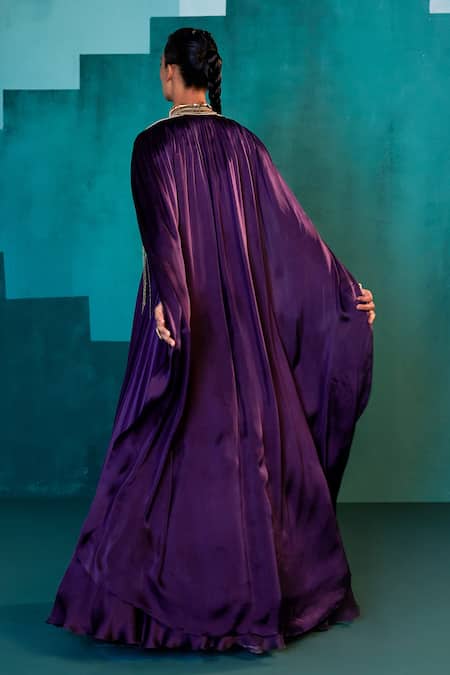 Shop Agunj By Gunjan Arora Purple Pure Fine Satin Lining Shantoon Thread And Beads Draped Cape & Skirt Set at Aza Fashions Shop_Agunj By Gunjan Arora_Purple Pure Fine Satin Lining Shantoon Thread And Beads Draped Cape & Skirt Set_at_Aza_Fashions