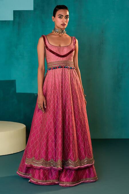 Agunj By Gunjan Arora Pink Pure Silk Lining Shantoon Sequin, Thread, Tassel And Kurta Sharara Set Online at Aza Fashions Agunj By Gunjan Arora_Pink Pure Silk Lining Shantoon Sequin, Thread, Tassel And Kurta Sharara Set_Online_at_Aza_Fashions