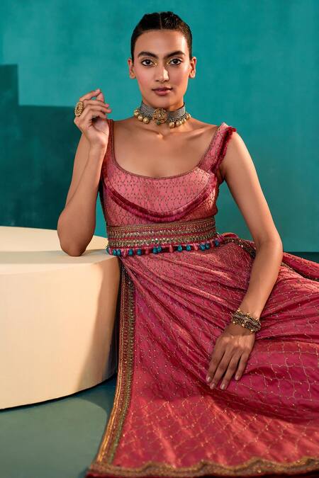 Buy Agunj By Gunjan Arora Pink Pure Silk Lining Shantoon Sequin, Thread, Tassel And Kurta Sharara Set Online at Aza Fashions Buy_Agunj By Gunjan Arora_Pink Pure Silk Lining Shantoon Sequin, Thread, Tassel And Kurta Sharara Set_Online_at_Aza_Fashions