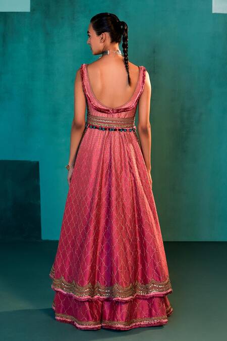 Shop Agunj By Gunjan Arora Pink Pure Silk Lining Shantoon Sequin, Thread, Tassel And Kurta Sharara Set Online at Aza Fashions Shop_Agunj By Gunjan Arora_Pink Pure Silk Lining Shantoon Sequin, Thread, Tassel And Kurta Sharara Set_Online_at_Aza_Fashions