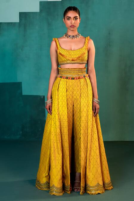 Agunj By Gunjan Arora Yellow Pure Silk Lining Shantoon Sequin, Embroidered Cape And Pant Lehenga Set Online at Aza Fashions Agunj By Gunjan Arora_Yellow Pure Silk Lining Shantoon Sequin, Embroidered Cape And Pant Lehenga Set_Online_at_Aza_Fashions