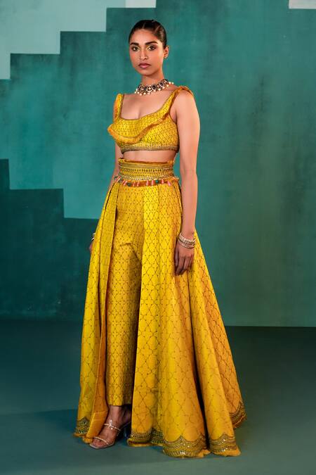 Buy Agunj By Gunjan Arora Yellow Pure Silk Lining Shantoon Sequin, Embroidered Cape And Pant Lehenga Set Online at Aza Fashions Buy_Agunj By Gunjan Arora_Yellow Pure Silk Lining Shantoon Sequin, Embroidered Cape And Pant Lehenga Set_Online_at_Aza_Fashions