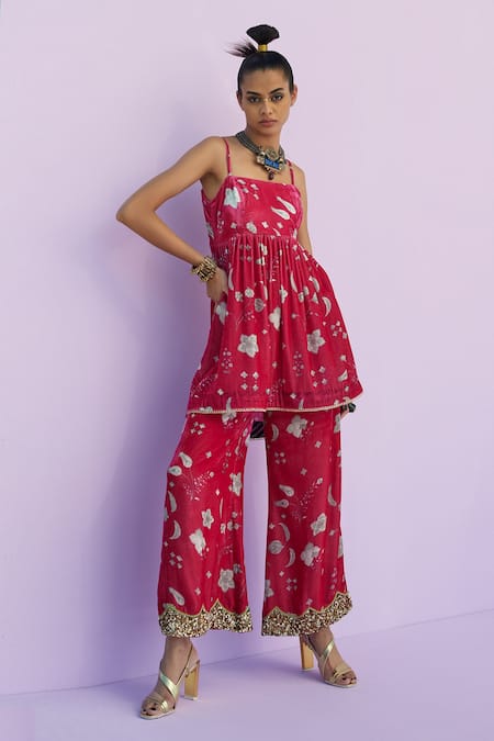 Rajiramniq Floral Print Peplum Kurta & Palazzo Set 