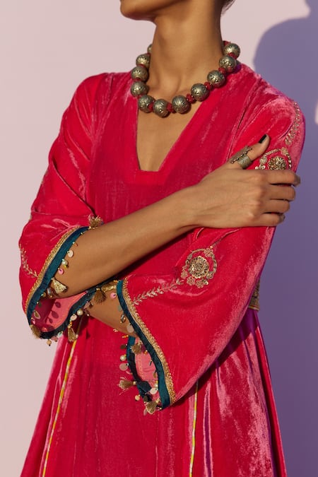 Buy Rajiramniq Pink Organza, Silk Velvet Bead , Thread Embroidered Kurta Palazzo Set Online at Aza Fashions Buy_Rajiramniq_Pink Organza, Silk Velvet Bead , Thread Embroidered Kurta Palazzo Set _Online_at_Aza_Fashions