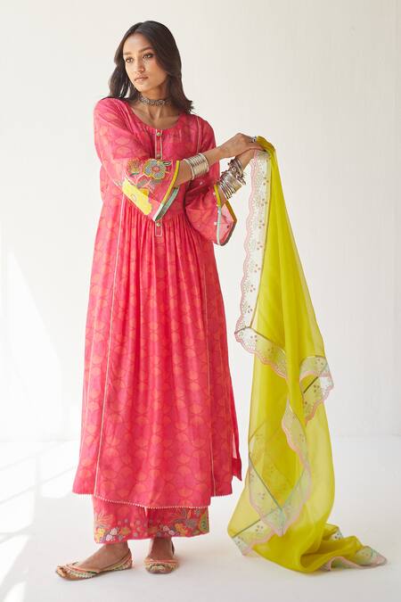 Buy Rajiramniq Pink Cotton , Kota Thread Work, Shell Print Round Kurta Set Online at Aza Fashions Buy_Rajiramniq_Pink Cotton , Kota Thread Work, Shell Print Round Kurta Set _Online_at_Aza_Fashions