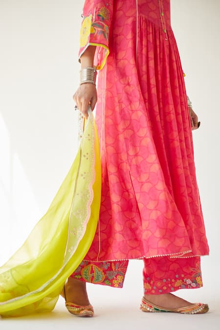 Rajiramniq Pink Cotton , Kota Thread Work, Shell Print Round Kurta Set at Aza Fashions Rajiramniq_Pink Cotton , Kota Thread Work, Shell Print Round Kurta Set _at_Aza_Fashions