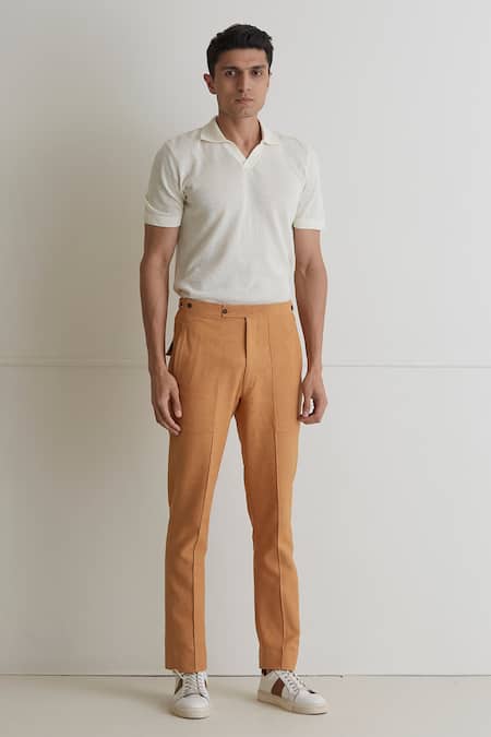 Buy Men Navy Solid Slim Fit Trousers Online - 705155 | Van Heusen